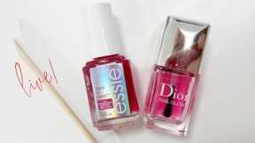 LIVE, doing a simple mani with Essie Hard to Resist + Dior Nail Glow.
