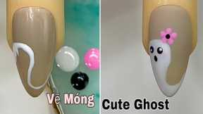 Easy Cute Ghost Nail Art For Beginner 💖Vẽ Móng💅 New Nails Design 💝 New Nails