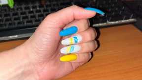 ASMR Video. Ukrainian patriotic manicure. Blue and yellow nails
