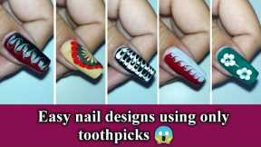 Easy nail art for beginners 😮|| Simple designs using toothpicks 😱 #nailart #naildesign #easynailart
