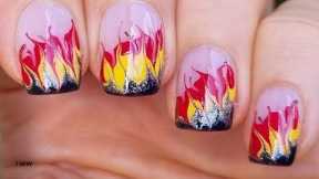 FALL FLAME NAIL ART / Dry Marble Fire FRENCH MANICURE Tutorial Using Only Needle!
