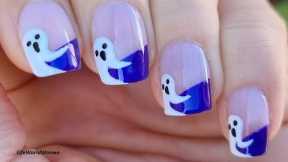Purple FRENCH MANICURE With Cute GHOST NAIL ART - Halloween NAILS 2022