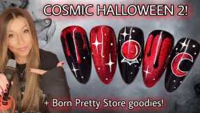 🔮 Cosmic Halloween nail art design | Easy Blood drip | Moon Star nails | Galaxy | Black Red