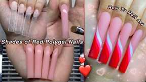 SHADES OF RED POLYGEL NAILS❤️ HOW TO NAIL ART + BEGINNER FREINDLY NAIL DESIGN! | Nail Tutorial