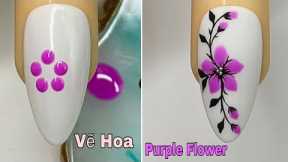 Easy Purple Flower Nails Art For Beginner 💖Vẽ Hoa💅 New Nails Design 💝 New Nails