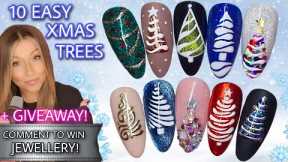 🎄 10 Easy Christmas Tree Nail Art Designs | Xmas Nails | ✨️ Cateye Glitter Foil Gel Bling Festive ✨️