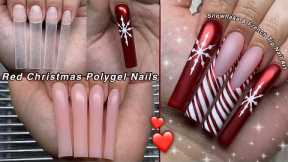 RED CHROME CHRISTMAS POLYGEL NAILS❤️ HOW TO FRENCH TIP + SNOWFLAKE NAIL ART DESIGN | Nail Tutorial