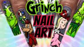 GRINCH‼️ Nail Art Tutorial🎄 Acrylic fill and gel polish design❄️✨