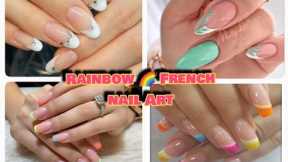Rainbow 🌈 French nail art designs/Modern french manicure nail art #nailart#menicure  #Hummy nails