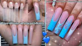 BLUE WINTER POLYGEL NAILS❄️ PEPPERMINT, SNOWFLAKES & SWEATER NAIL ART DESIGN! | Nail Tutorial
