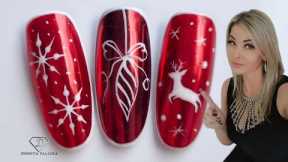 Red Chrome Nail Art. Easy Christmas nail designs. Chrome Christmas nails. #christmasnailart