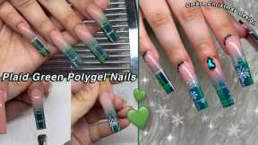 PLAID GREEN POLYGEL NAILS💚 HOW TO OMBRE + CHRISTMAS NAIL DESIGN! | Nail Tutorial