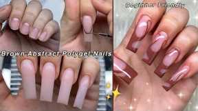 BROWN ABSTRACT POLYGEL NAILS🤎 BEGINNER FRIENDLY NAIL DESIGN + HOW TO FRENCH TIP | Nail Tutorial
