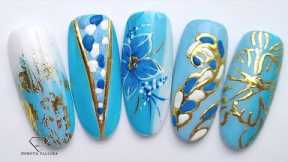 Quick and easy nail art for beginners in blue. Blue nail art. Learn 5 nail art designs.