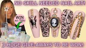 🪞 Huge GIVEAWAY! Easy No Skill Needed Nail Art Design | Baroque Bling Nails | Colorful July | Spring