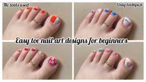 Easy new toe nail art designs for beginners || No tools nail art designs