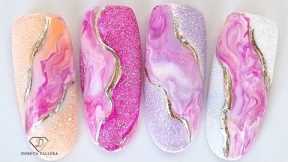 Easy marble nail art. Marble nails with sugaring. Summer nail design for beginners.