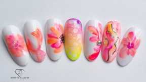 Quick and easy nail art designs using flower brush set.