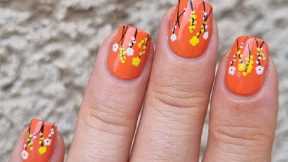 Orange Nails | Autumn Floral Nail Art | Easy Nail Design For Beginners!