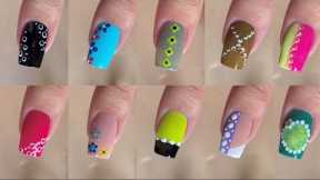 Top 10 Easy nail art designs at home || 2 minute nail art designs with household items