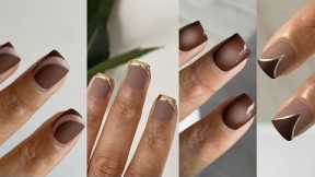 easy brown fall nail art ideas! | minimal chrome nail art