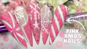 PINK EXTRA GLITTERY CHRISTMAS NAIL ART DESIGN| DIFFERENT GLITTER CHRISTMAS NAIL IDEAS| SNOWFLAKE