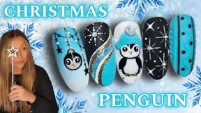 🐧 Easy Christmas Penguin Nail Art | Snowflake Glitter Bauble | Cable Knit Sweater Nails | Xmas Ombre