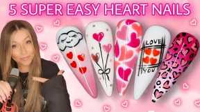 🩷 5 EASY Valentine's Heart Nail Art Designs | Valentine Nails | Quick Cute Ombré Leopard Print Cloud