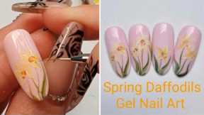 Spring Daffodils Gel Nail Art. Simple Daffodils  nail design tutorial for beginners.