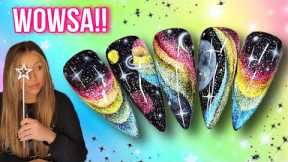 🌈 Rainbow Cateye Galaxy Nails | Cosmic Nail Art Design | Star Moon Space | Easy Beginner | Miss Jo's
