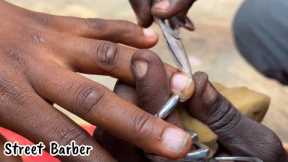 ASMR  NAIL SCISSORS CLEAN SHAVED BY A STREET BARBER. LOCAL STREET PEDICURE 😱😳