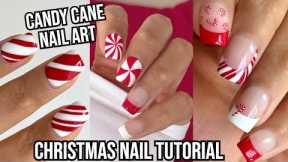 CHRISTMAS NAIL ART TUTORIAL 2024 , candy cane nail art designs , how to do Christmas nails