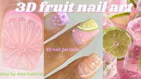 easy 3d nail art at home, trying 3d fruit nail trend , gel polish on natural nails tutorial